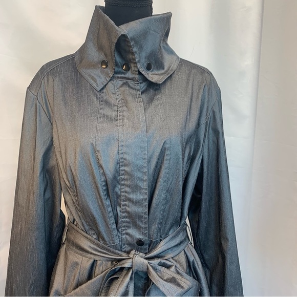 SAMUEL Dong Gray Belted Full Zip Water Resistant Bubble Trench Coat Sz L - Picture 6 of 16